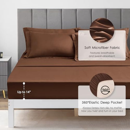 Love's cabin California King Comforter Set Brown, 7 Pieces California King Bed in a Bag, All Season Bedding Sets with 1 Comforter, 1 Flat Sheet, 1 Fitted Sheet, 2 Pillowcase and 2 Pillow Sham
