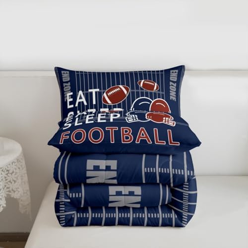 Castle Fairy Rugby Twin Size Comforter Set,Football Field Quilt Set Soft Bed Collection,Ball Sports Games Navy Blue Bedding Comforter for Boys Girls Room Decor,2 Pcs