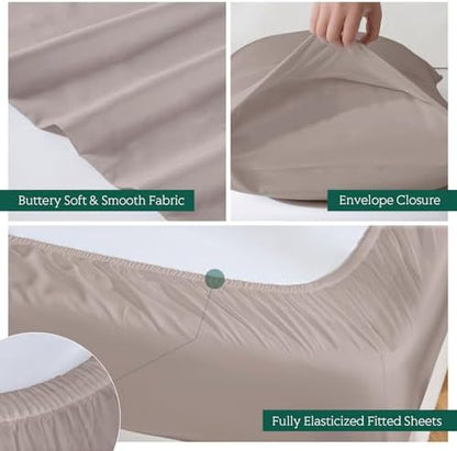 Cooling Sheets Set Full Size, Viscose Derived from Bamboo for Hot Sleepers | Deep Pocket Up to 15 Inch | Silky Soft & Breathable Bedding - 4PC (Full, Light Pink)