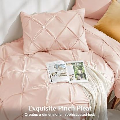 JOLLYVOGUE Twin Comforter Set 5 Pieces - Bed in a Bag Twin for All Season, Pintuck Bedding Comforter Sets with Comforter, Flat Sheet, Fitted Sheet and Pillowcases & Shams, Blush Pink
