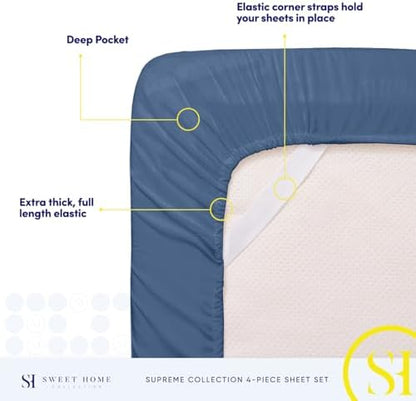 1800 Supreme Collection - Breathable Luxury California King Sheet Set with Full Elastic & Secure Corner Straps Built In - Cal King Deep Pocket Denim Bedding Set