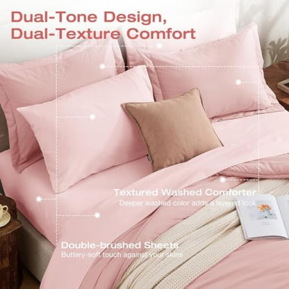 Sasttie King Comforter Set 7-Piece Pink, Pre-Washed Bed in a Bag