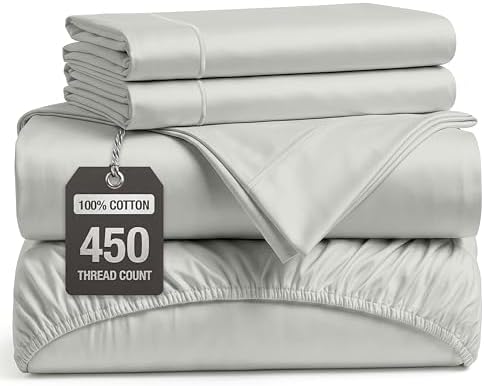 LANE LINEN Queen 100% Cotton Sheets - 450TC Combed Sateen Weave, Moonstruck