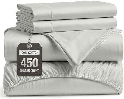 LANE LINEN Queen 100% Cotton Sheets - 450TC Combed Sateen Weave, Moonstruck