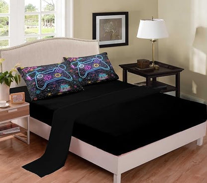 NINENINE Gaming Bedding Sets for Boys 5PCS Full Size Gaming Comforter Bed in A Bag Kids Teens Gaming Comforter Sets (1Comforter, 1Flat Sheet, 1Fitted Sheet, 2Pillowcases)