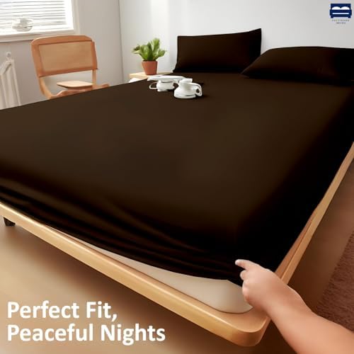 1 Piece King Size Fitted Sheet Only, 15-Inch Deep Mattress, Chocolate Solid