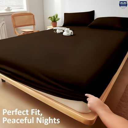1 Piece King Size Fitted Sheet Only, 15-Inch Deep Mattress, Chocolate Solid