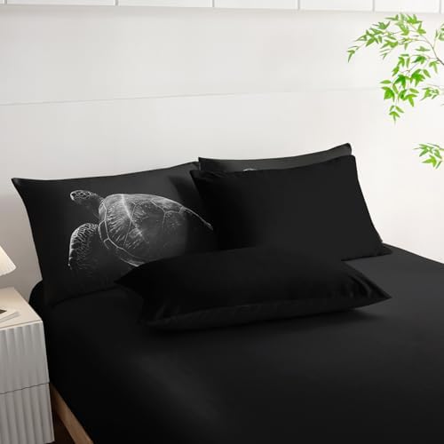 Nttopship Black Sea Turtle Comforter Set,Sea Turtle Bedding Set 7 Piece in A Bag,Beach Themed Bedroom Comforter Set Twin Size for Kids Teen Girls Boys Room Decor Microfiber Lightweight All Season