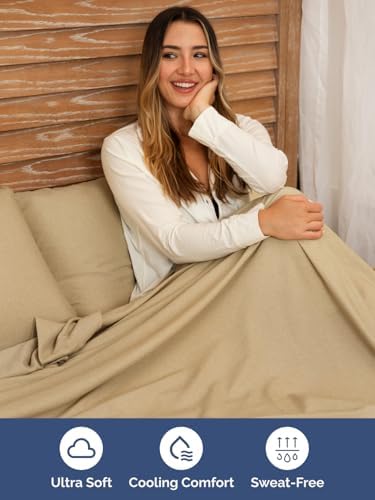 Extra Deep Cal King Sheet Set - 4 Piece Cooling Bed Sheets - Heathered Tan