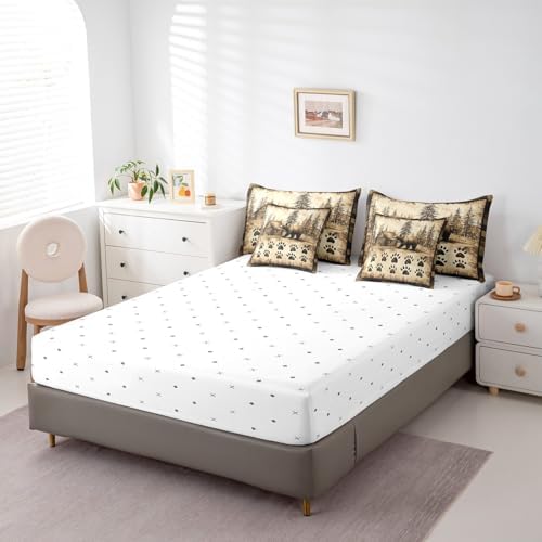 Erosebridal Brown Bear King Comforter Set 7 Piece Hunting Theme Bedding Set for Women Men Animals Western Country Cabin Bed in a Bag Farmhouse Forest Wildlife Quilt with Flat Fitted Sheet