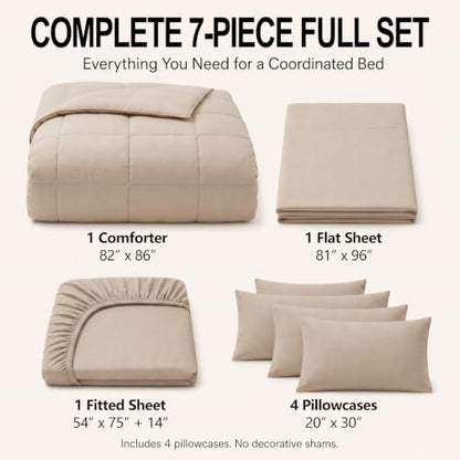 CozyLux Full Size Comforter Sets Wheat - 7 Pieces Bed in a Bag