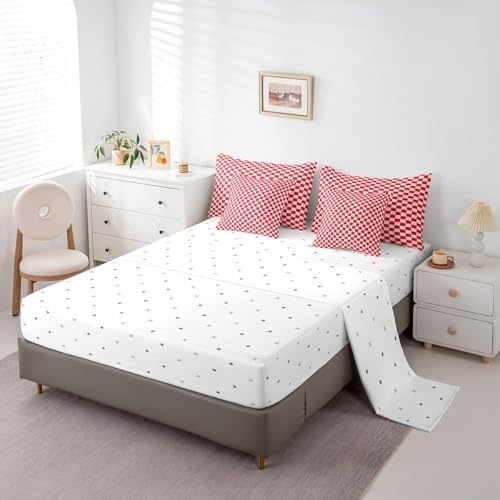 jejeloiu Red Pink Comforter Set with Sheets 7 Piece Twin Size