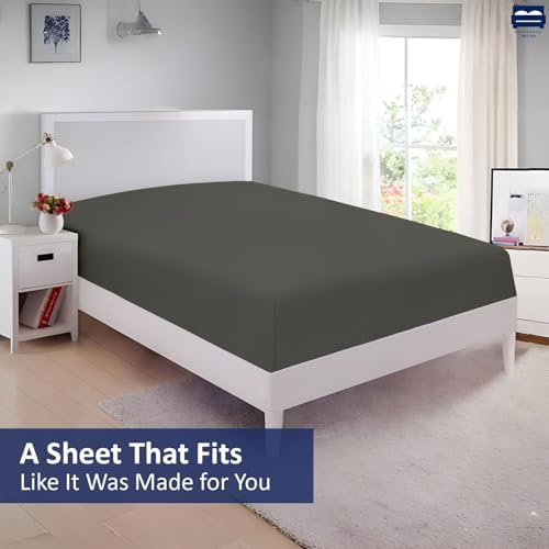 1 Piece King Size Fitted Sheet Only, 15-Inch Deep Mattress, Dark Grey Solid