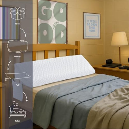 Aeropostale Foam-Filled Bed Wedge Pillow for Twin Beds – Dorm, Kids & Teen Rooms – Headboard Gap Filler with Side Pocket for Bedside Essentials, White