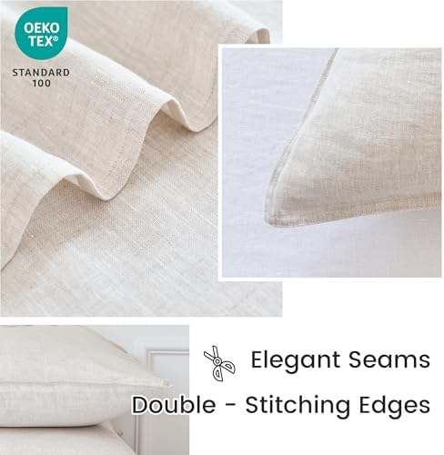 Simple&Opulence 100% Linen Euro Shams 26'' x 26'' Pack of 2, Embroidery Rosefinch Design Natural Flax Farmhouse Decorative Square Throw Pillow Covers for Bed Couch Sofa - Linen