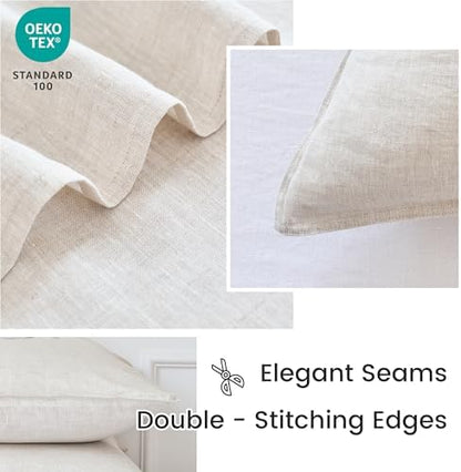 Simple&Opulence 100% Linen Euro Shams 26'' x 26'' Pack of 2, Embroidery Rosefinch Design Natural Flax Farmhouse Decorative Square Throw Pillow Covers for Bed Couch Sofa - Linen