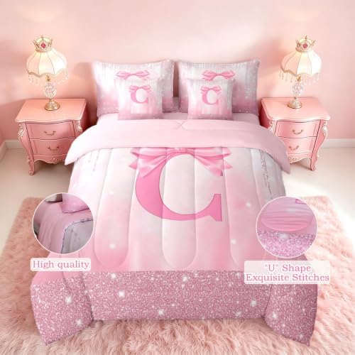 Feelyou Kids Pink Bowknot Bed in A Bag Twin Size for Boys Girls