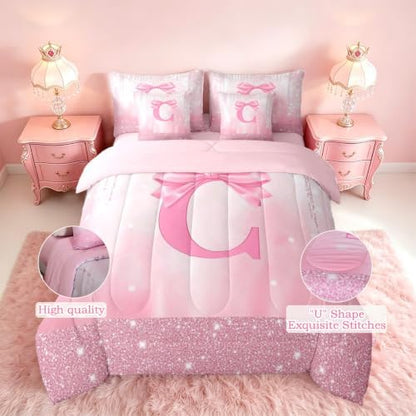 Feelyou Kids Pink Bowknot Bed in A Bag Full Size for Boys Girls