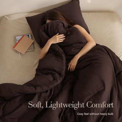 ROSGONIA Queen Comforter Set, Brown, 3 Pieces Soft Bedding Quilt