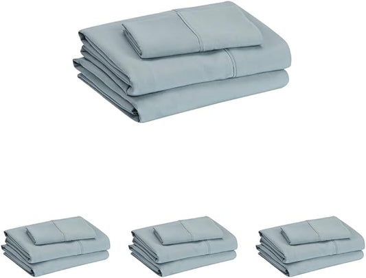 Amazon Basics Lightweight Super Soft Easy Care Microfiber 3 Piece Bed Sheet Set with 14-Inch Deep Pockets, Twin XL, Spa Blue, Solid (Pack of 4)