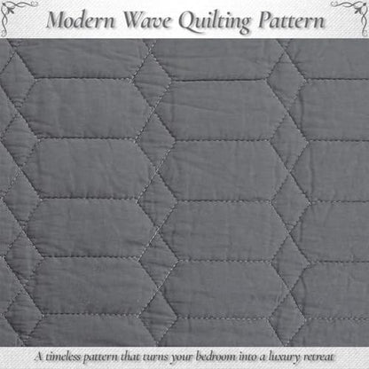 Cozy Line Home Fashions 100% Cotton Quilt Set – 3-Piece Charcoal Gray Solid Classic Modern Geometric Quilted Bedspread with Shams, Lightweight All Season Modern Bedding (Hexagon Gray, King)