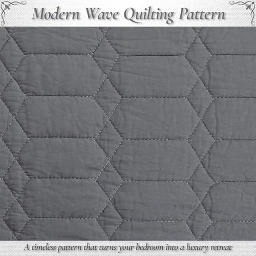 Cozy Line Home Fashions 100% Cotton Quilt Set – 3-Piece Charcoal Gray Solid Classic Modern Geometric Quilted Bedspread with Shams, Lightweight All Season Modern Bedding (Hexagon Gray, Queen)