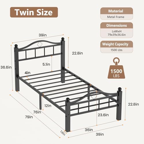 Metal Twin Bed Frame with Headboard