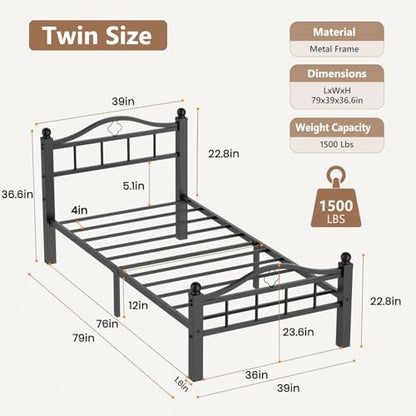 Metal Twin Bed Frame with Headboard
