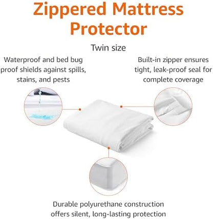 Amazon Basics Zippered Mattress Encasement - Waterproof, Twin (Pack of 2)