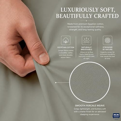 Cottingon 4 Piece Twin Sheets Fits 16" Deep, Egyptian Cotton, Light Grey