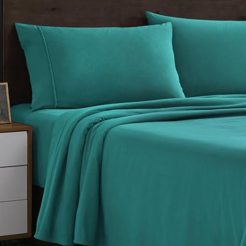 Sweet Home Collection Flannel Sheet Set, Teal King, Deep Pocket Soft Brushed Microfiber All-Season Bedding with Fitted Sheet, Flat Sheet & Pillowcase(s)