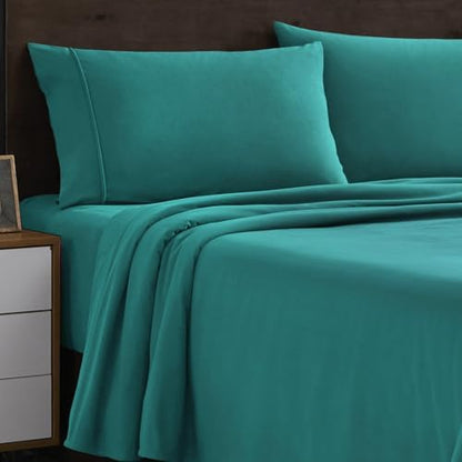 Sweet Home Collection Flannel Sheet Set, Teal King, Deep Pocket Soft Brushed Microfiber All-Season Bedding with Fitted Sheet, Flat Sheet & Pillowcase(s)