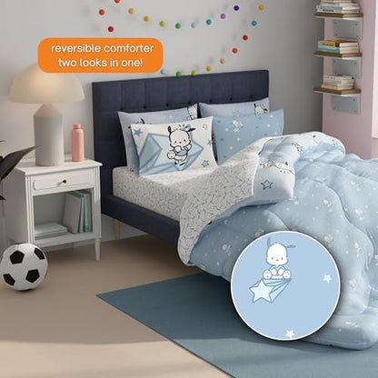 Sanrio Pochacco Bedding 7 Piece Super Soft Cozy Reversible Comforter and Sheet Set with Sham, Full, (Officially Licensed Product) By Franco