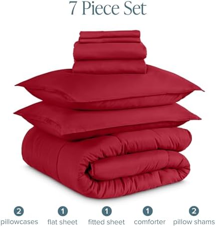 Bare Home Bed-in-A-Bag 7 Piece Comforter & Sheet Set - California King - Goose Down Alternative - Ultra-Soft 1800 Premium Bed Set (Cal King, Red/Red)