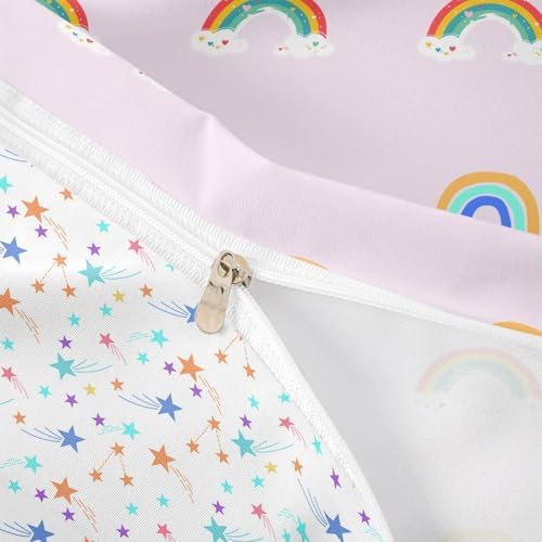 Rainbow Kids Bedding Set Full Carton Pattern Girls Children Duvet Cover 3 Pieces Soft Microfiber Cute Rainbow Pattern Comforter Cover Set for Boys Girls Teen Reversible Bedding Set with Zipper Ties