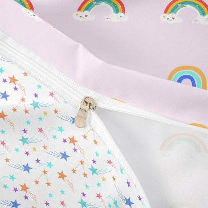 Rainbow Kids Bedding Set Full Carton Pattern Girls Children Duvet Cover 3 Pieces Soft Microfiber Cute Rainbow Pattern Comforter Cover Set for Boys Girls Teen Reversible Bedding Set with Zipper Ties