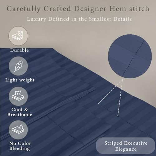 Threadmill 500TC Cotton Queen Sheet Set, Damask Stripe, Folkstone Blue