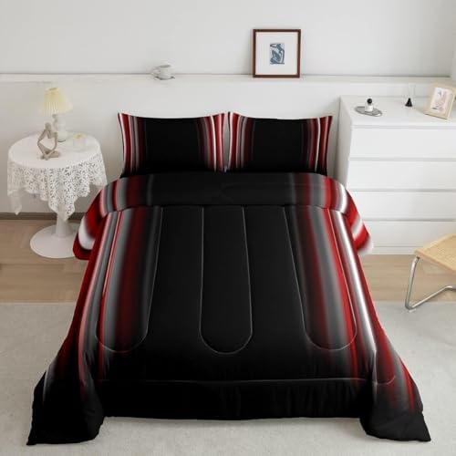 Feelyou Abstract Ombre Comforter Set Kids Teens Red White Black Bedding Set Room Decor 3Pcs Full Size,Reversible Black