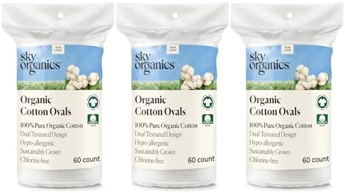Sky Organics Organic Cotton Dual-Textured Large Pads, Chlorine-Free, 180ct