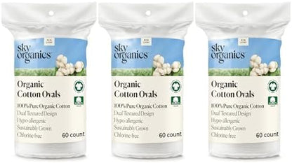 Sky Organics Organic Cotton Dual-Textured Large Pads, Chlorine-Free, 180ct