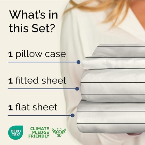 Twin XL 3 Piece Striped Sheet Set - Breathable & Cooling - Cream Stripe