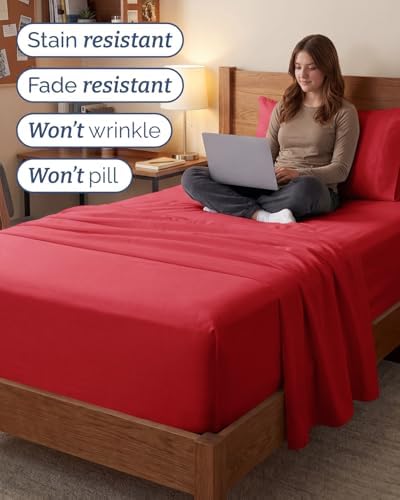 Extra Deep Twin XL Sheet Set - 3 Piece College Dorm Room - Red
