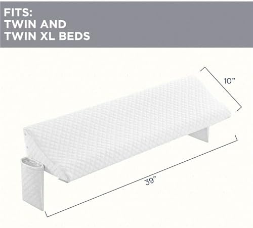 Aeropostale Foam-Filled Bed Wedge Pillow for Twin Beds – Dorm, Kids & Teen Rooms – Headboard Gap Filler with Side Pocket for Bedside Essentials, White