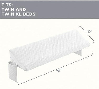 Aeropostale Foam-Filled Bed Wedge Pillow for Twin Beds – Dorm, Kids & Teen Rooms – Headboard Gap Filler with Side Pocket for Bedside Essentials, White