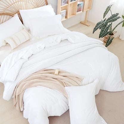 weigelia White Queen Comforter Set with Sheets - 7 Piece Bed in a Bag Queen