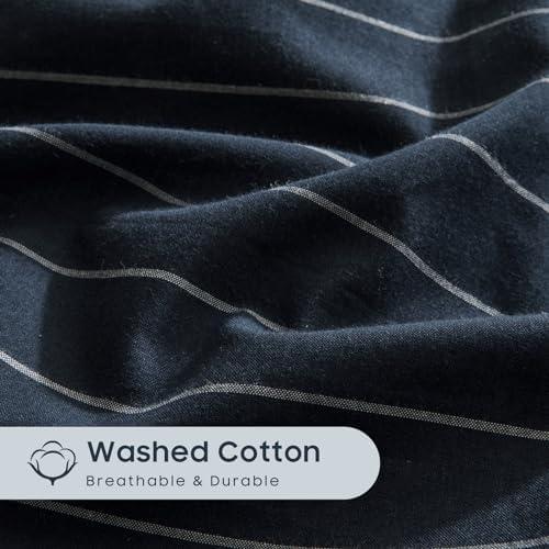 Wake In Cloud Striped Cotton Duvet Cover Set, Navy Blue, Full