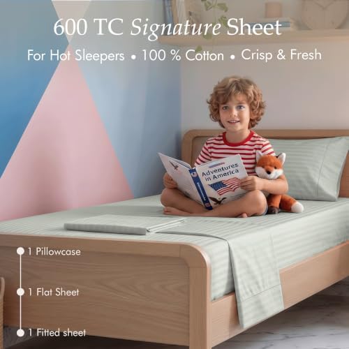 Threadmill 600 Thread Count Cotton Twin Sheet Set, Sateen, Damask, Grey