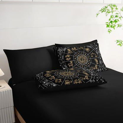 7 Piece Comforter Set Queen Galaxy，Celestial Bedding Set Queen Galaxy，(1 Comforter, 1 Flat Sheet, 1 Fitted Sheet, 2 Pillowcase and 2 Pillow Sham)