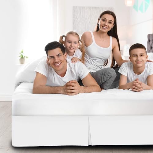 Mattress-Homes Luxury Box Pleated Bed Skirt Split Corners Platform Style Easy Fit Fade & Wrinkle Resistant with Tailored Drop 10 Inch (King, White)