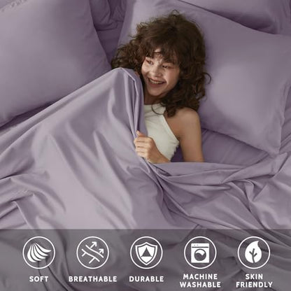 Twin Sheets Set - 4 Piece Soft Microfiber and Wrinkle Free Sheets - Easy Care, Extra Soft, Cooling Sheets - 1 Deep Pocket Fitted Sheet 1 Flat Sheet and 2 Pillowcases (Twin Lavender)